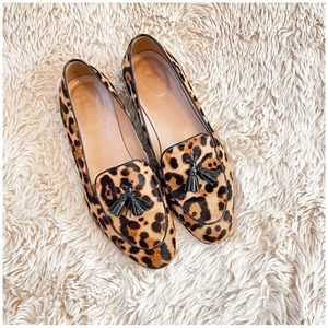 J. Crew Leopard Print Calf Hair Tassel Flats 7.5